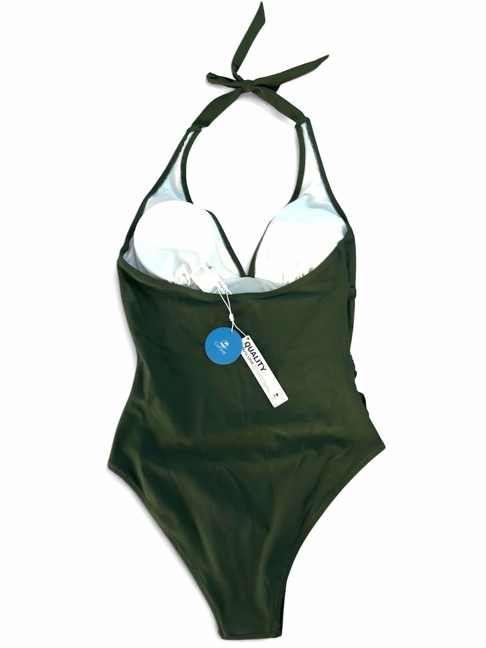 Cupshe Classic Olive Green Halter Slim and Sculpt One-Piece Women Swimsuit - Picture 4 of 4